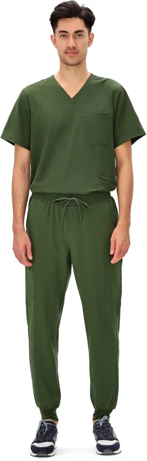 COZYFIT Scrubs for Men - 4 Pockets V-Neck Scrub Top and 7 Pockets Jogger Pants Mens Scrubs Set