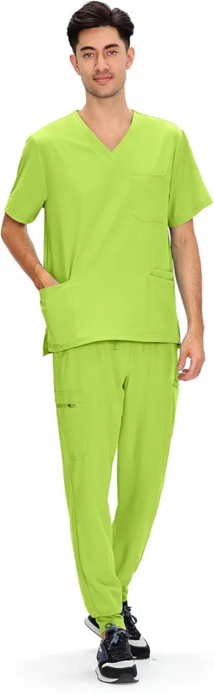 COZYFIT Scrubs for Men - 4 Pockets V-Neck Scrub Top and 7 Pockets Jogger Pants Mens Scrubs Set