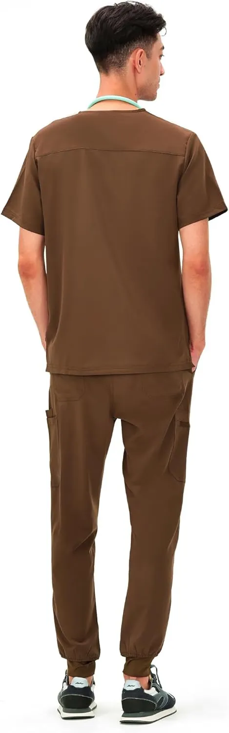 COZYFIT Scrubs for Men - 4 Pockets V-Neck Scrub Top and 7 Pockets Jogger Pants Mens Scrubs Set