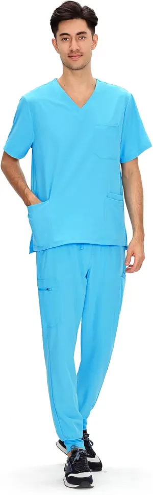 COZYFIT Scrubs for Men - 4 Pockets V-Neck Scrub Top and 7 Pockets Jogger Pants Mens Scrubs Set