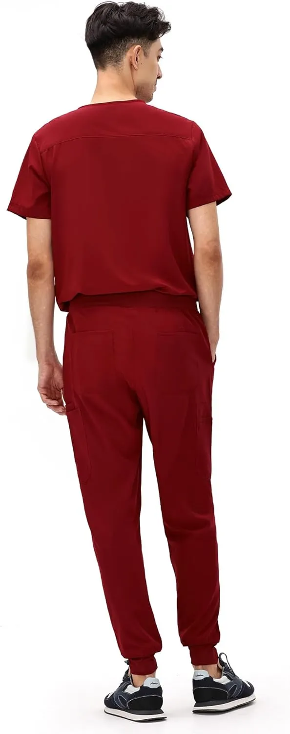 COZYFIT Scrubs for Men - 4 Pockets V-Neck Scrub Top and 7 Pockets Jogger Pants Mens Scrubs Set
