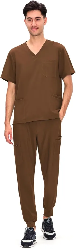 COZYFIT Scrubs for Men - 4 Pockets V-Neck Scrub Top and 7 Pockets Jogger Pants Mens Scrubs Set