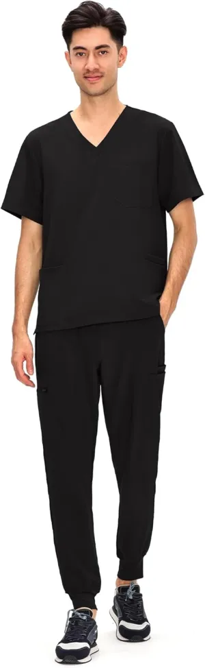 COZYFIT Scrubs for Men - 4 Pockets V-Neck Scrub Top and 7 Pockets Jogger Pants Mens Scrubs Set