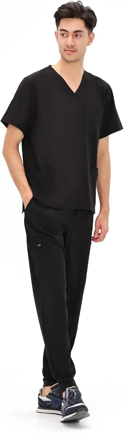 COZYFIT Scrubs for Men - 4 Pockets V-Neck Scrub Top and 7 Pockets Jogger Pants Mens Scrubs Set