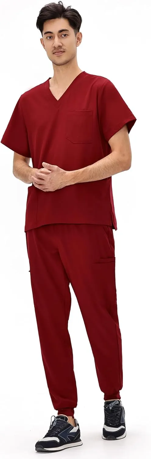 COZYFIT Scrubs for Men - 4 Pockets V-Neck Scrub Top and 7 Pockets Jogger Pants Mens Scrubs Set