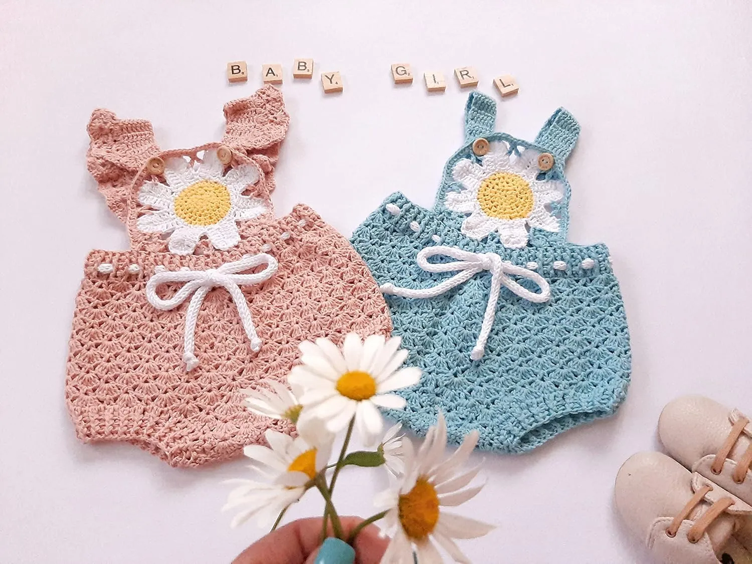 Daisy stuff dusty pink newborn romper -Baby girl newborn clothes (3-6 months US kids' numeric)