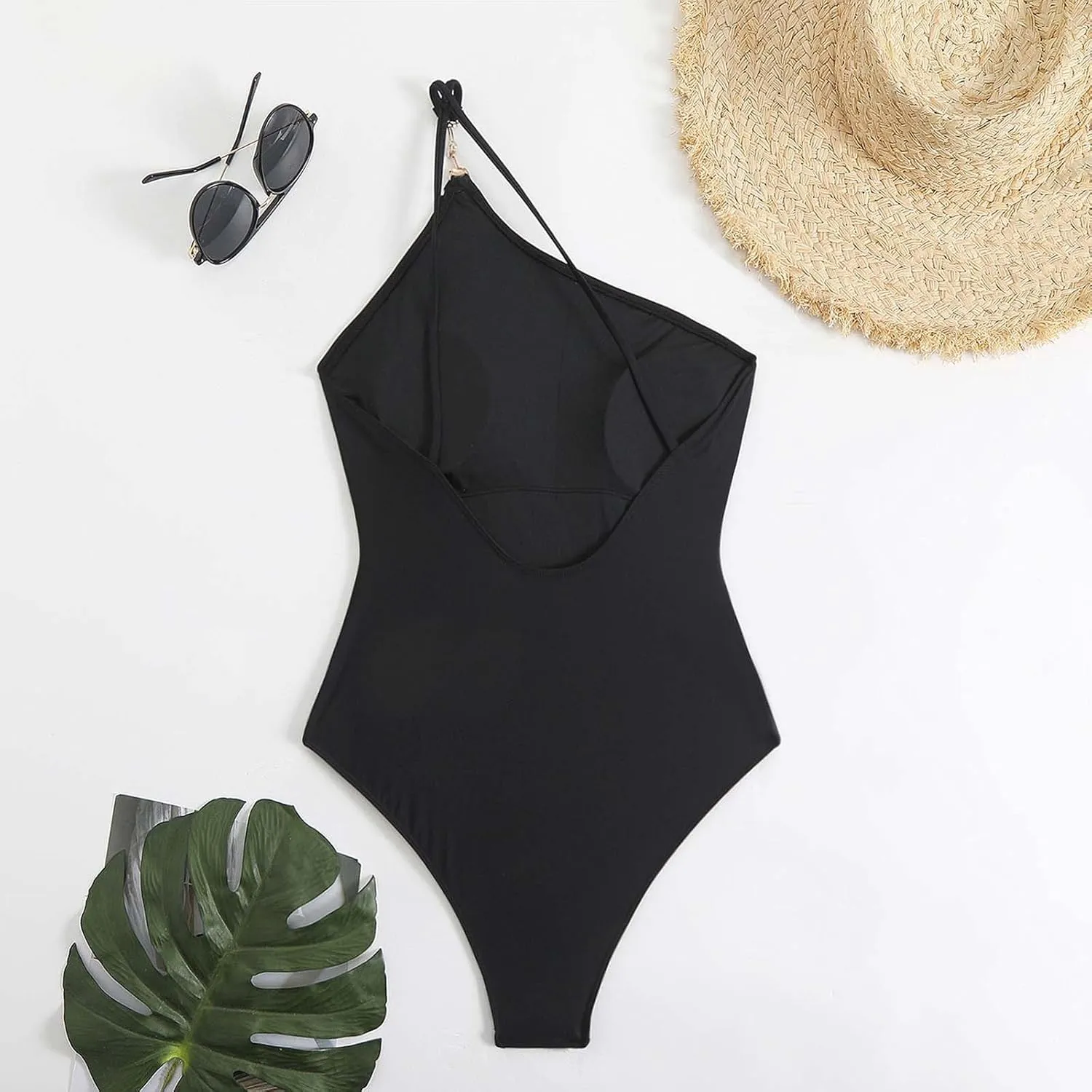 DDAPJ pyju One Shoulder One Piece Swimsuit for Women Tummy Control Bathing Suits Backless Full Coverage Padded Swimwear