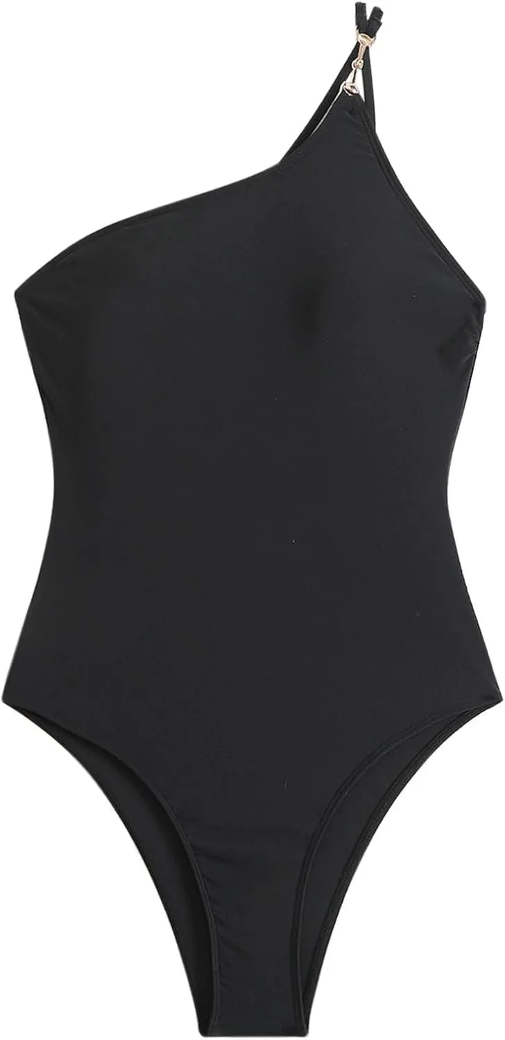 DDAPJ pyju One Shoulder One Piece Swimsuit for Women Tummy Control Bathing Suits Backless Full Coverage Padded Swimwear