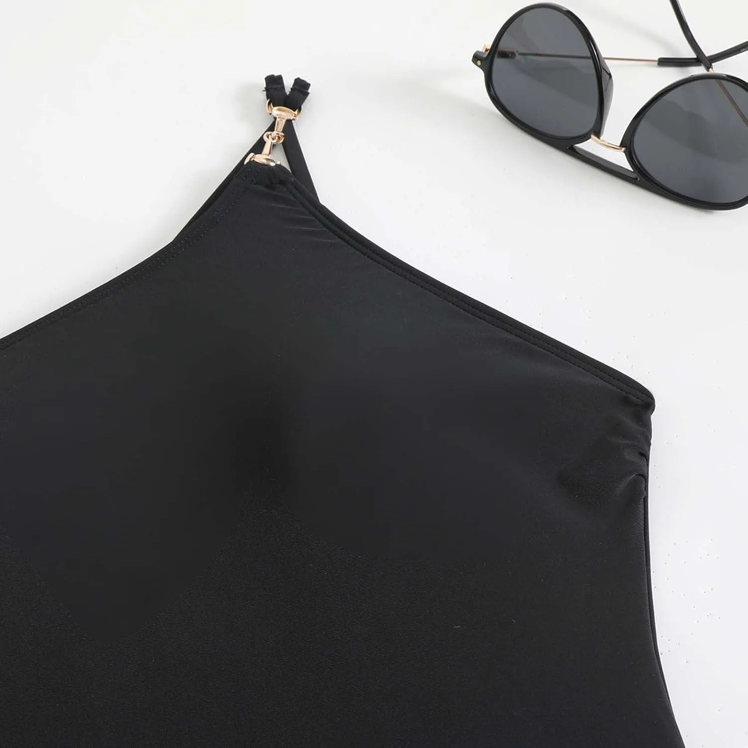 DDAPJ pyju One Shoulder One Piece Swimsuit for Women Tummy Control Bathing Suits Backless Full Coverage Padded Swimwear