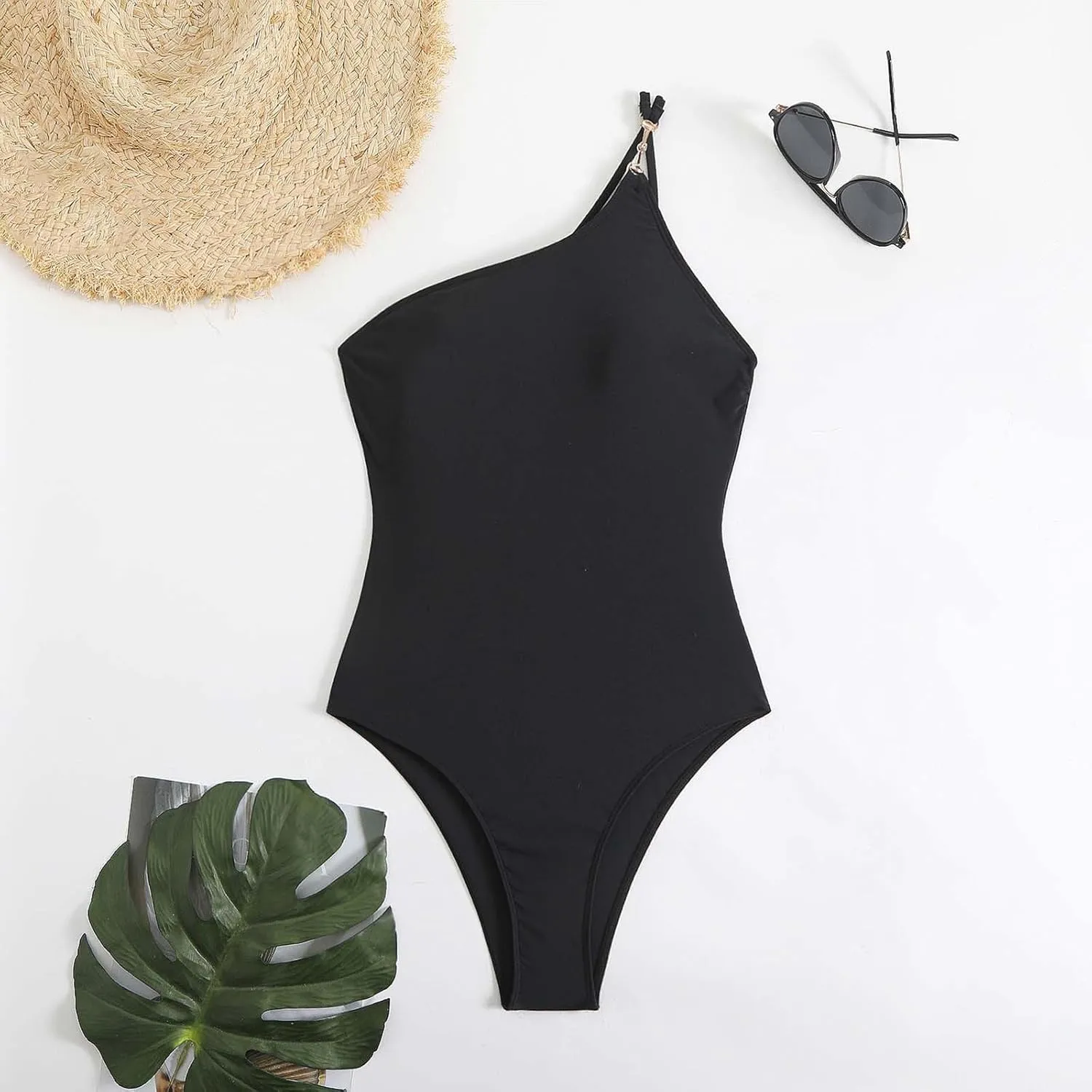 DDAPJ pyju One Shoulder One Piece Swimsuit for Women Tummy Control Bathing Suits Backless Full Coverage Padded Swimwear
