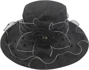 Derby Hat Wide Brim for Women Fashionable Organza Tea Party Fascinators Polka Dots Church Wedding Holiday Bucket Hats