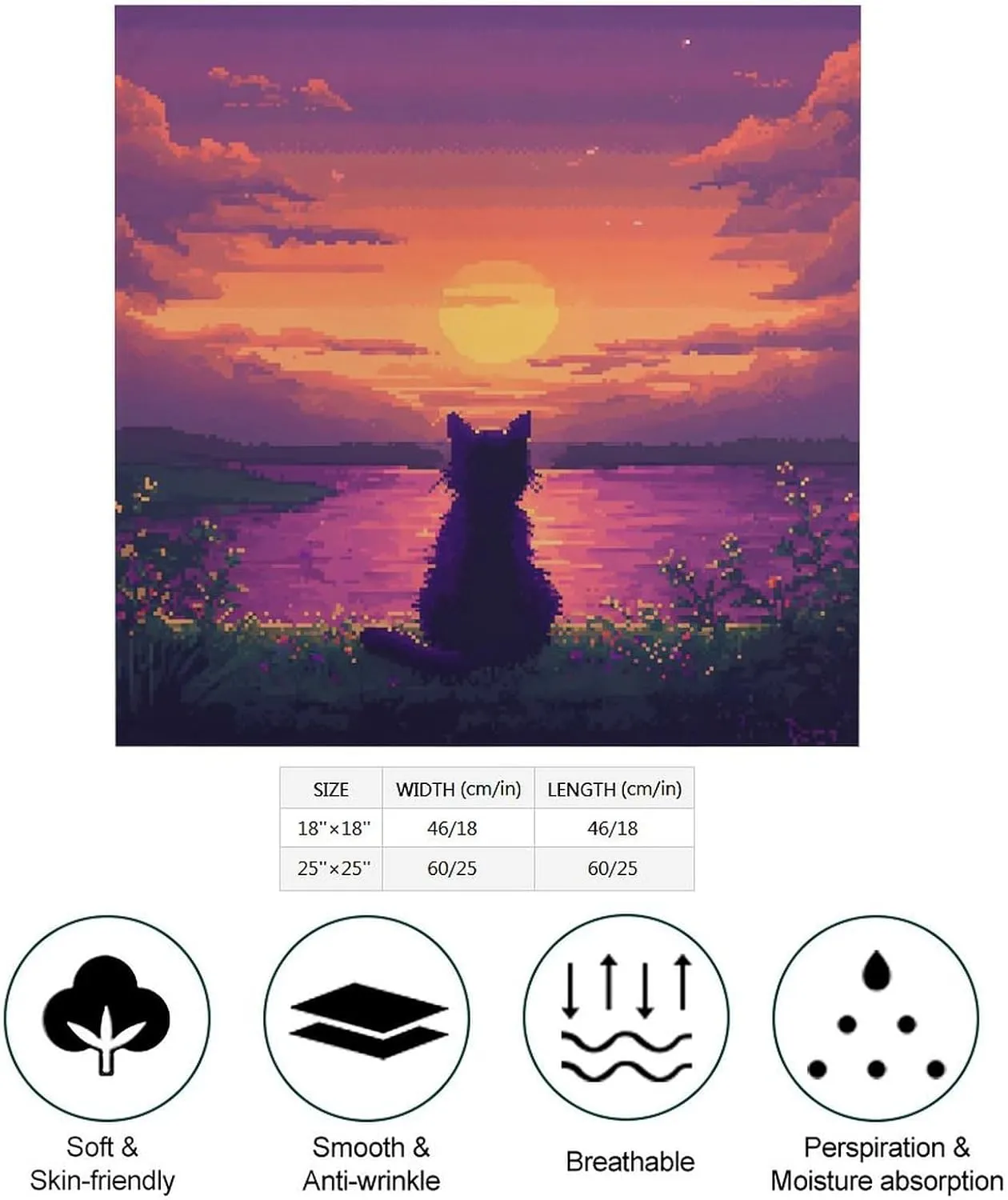 Digital Cat Enjoy The Sunset Fashion Square Silk Scarf Breathable Neck Hair Wrap Head Scarves for Men Women