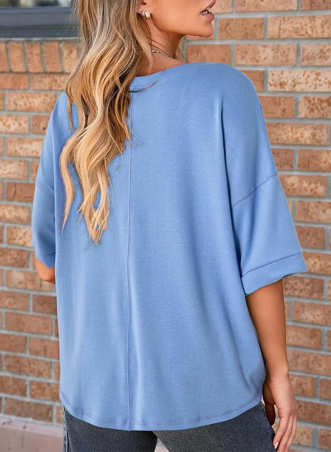 Dokotoo Womens Summer Tops Casual Crewneck Short Sleeve T Shirts for Women Solid Oversized Blouses Tops