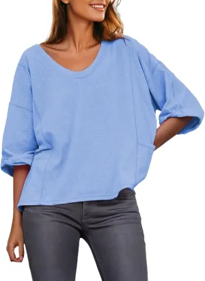 Dokotoo Womens Summer Tops Casual Crewneck Short Sleeve T Shirts for Women Solid Oversized Blouses Tops