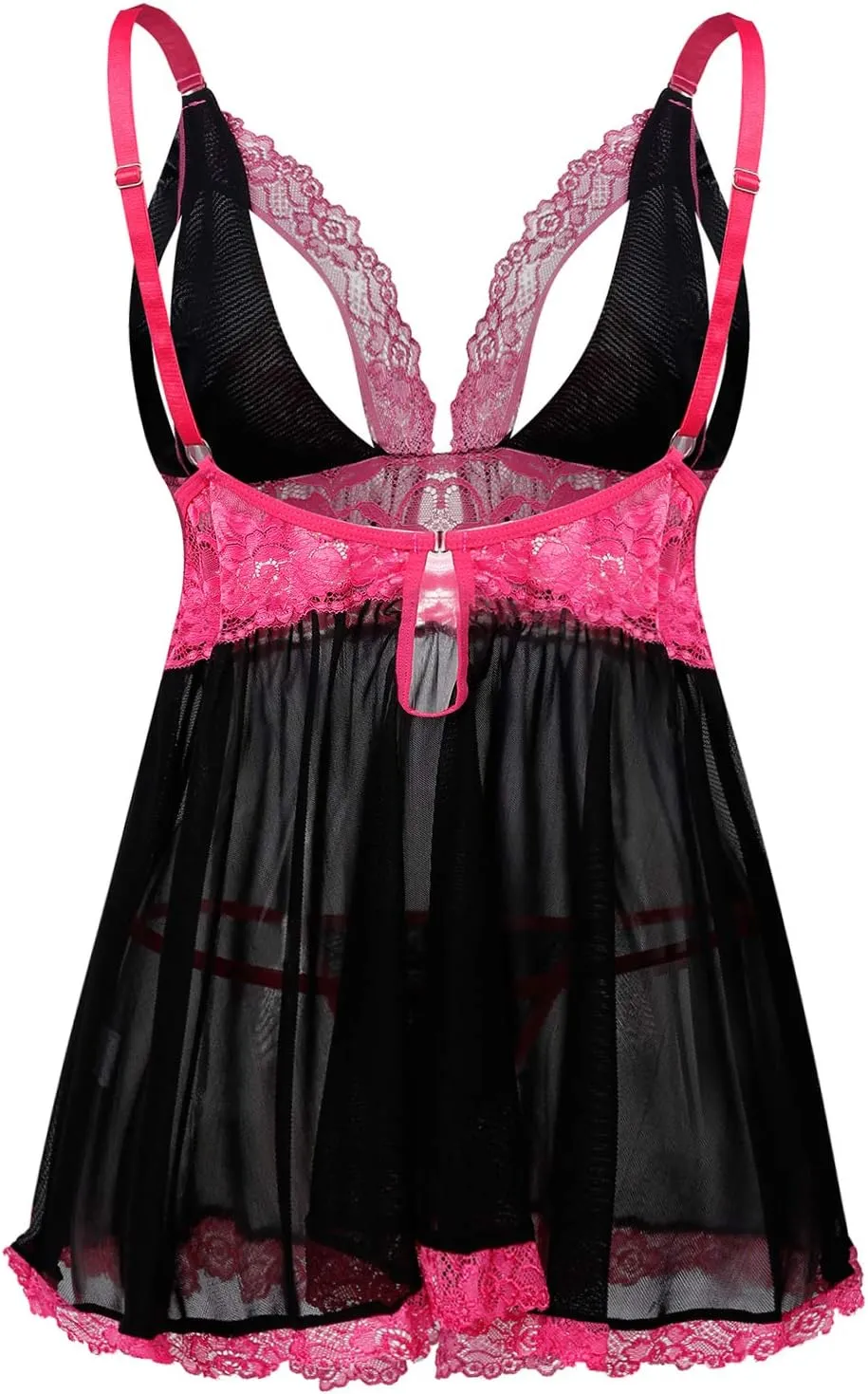 Donnalla Women Plus Size Lingerie - Sexy Split Cup Lace Babydoll Sleepwear Chemise Set 2XL,3XL,4XL
