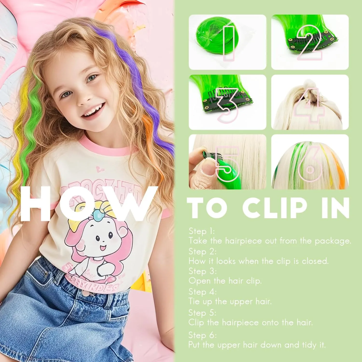 Dreamlover Colored Hair Extensions for Kids, Crazy Hair Day Accessories for Girls, 24 Pieces