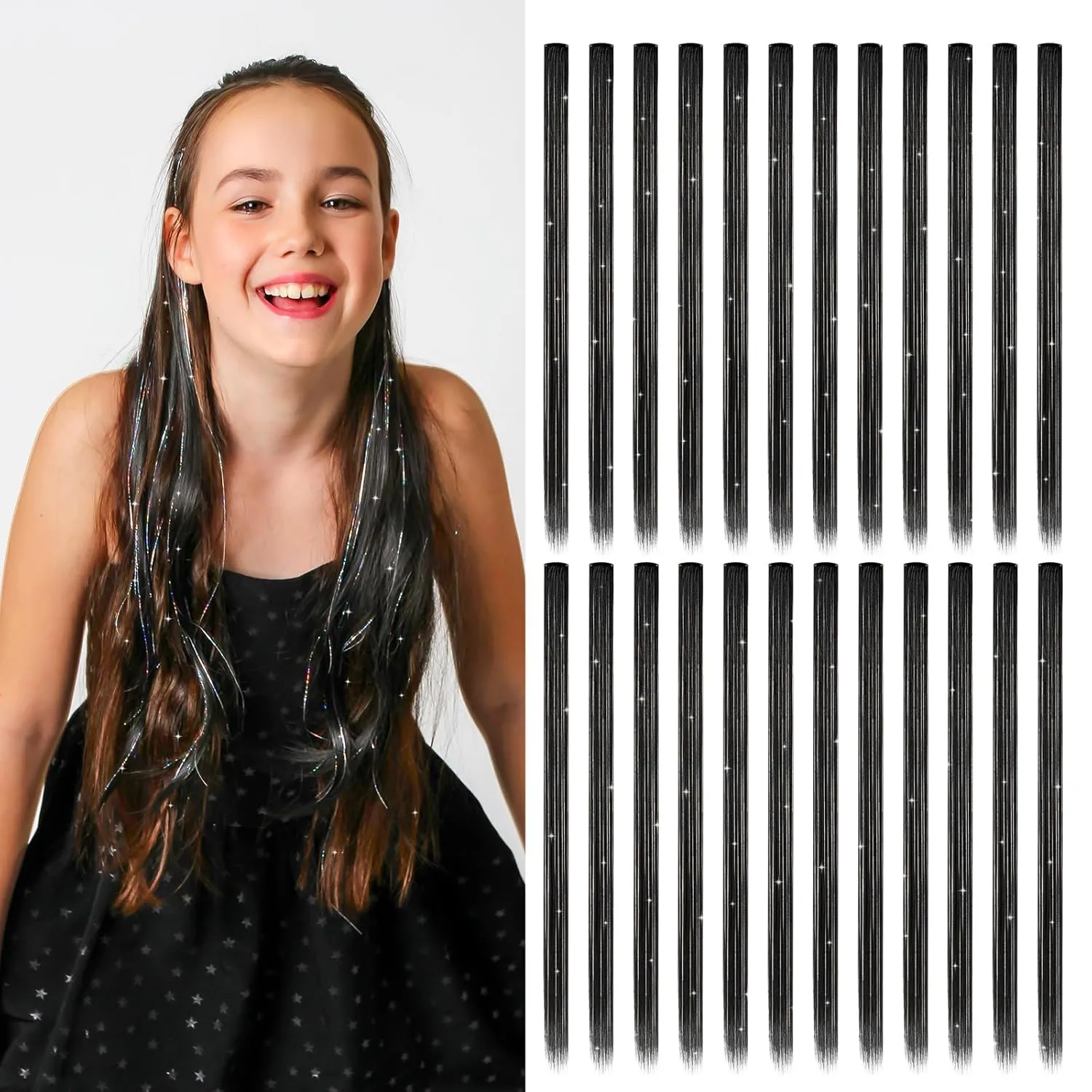 Dreamlover Tinsel Hair Extensions for Girls, Hair Accessories for Women, 24 Pieces
