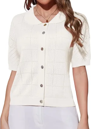 DRESSTELLS Women's Summer Cardigans 2025 Spring Tops Knit Short Sleeve Blouse Business Casual Tops 2025