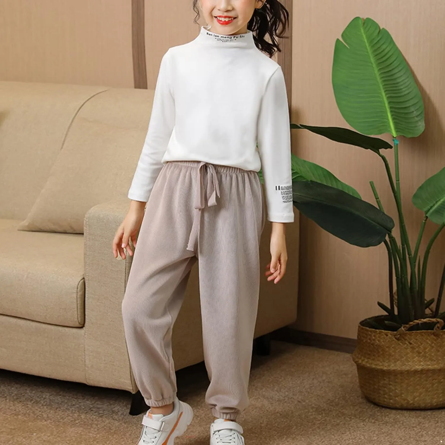easyforever Girls Drawstring Fleece Lined Pants Joggers Sweatpants Workout Trousers Active Yoga Pants Lounge Bottoms
