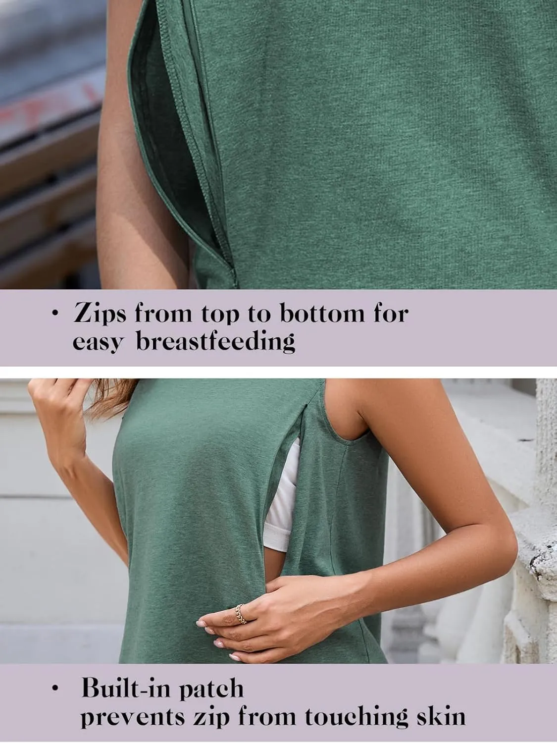 Ecavus Women's 3-Pack Nursing Tank Tops Hidden Zippers Sleeveless Breastfeeding Shirts Loose Fit Maternity Tops