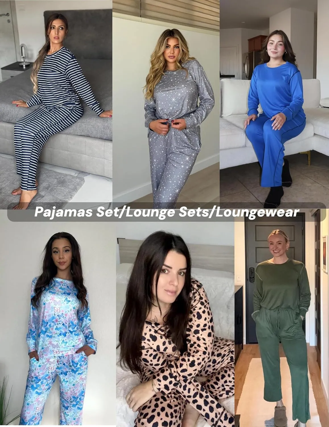 Ekouaer Women's Pajamas Set 2 Piece Lounge Sets Long Sleeve Crewneck Top and Pants Soft Pjs with Pockets