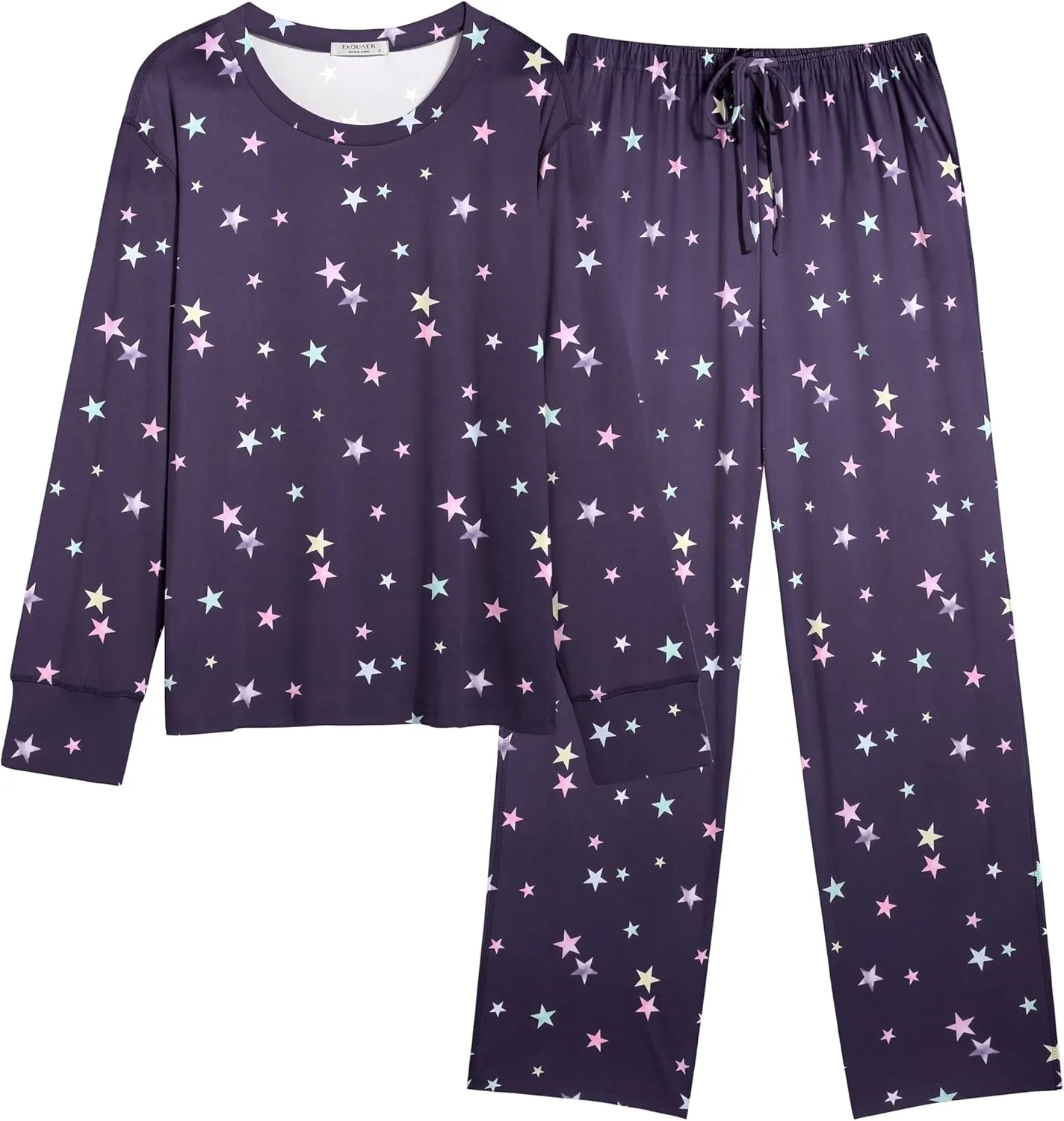 Ekouaer Women's Pajamas Set 2 Piece Lounge Sets Long Sleeve Crewneck Top and Pants Soft Pjs with Pockets