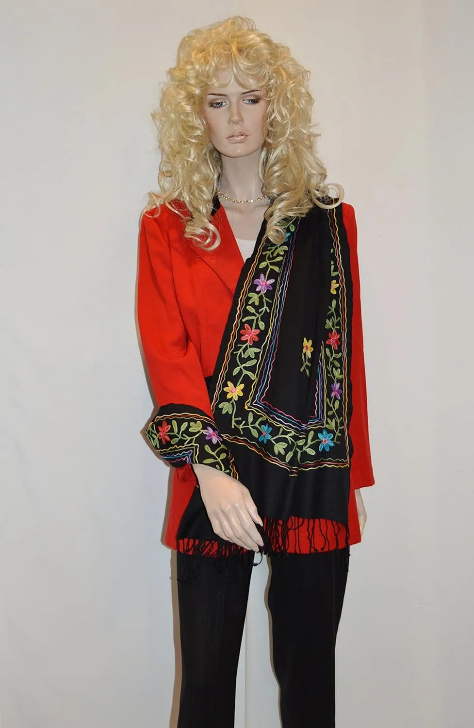 Embroidery Shawl/Crewel Embroidery/Hook Embroidery/Sequin work/Vintage Shawl/Fur