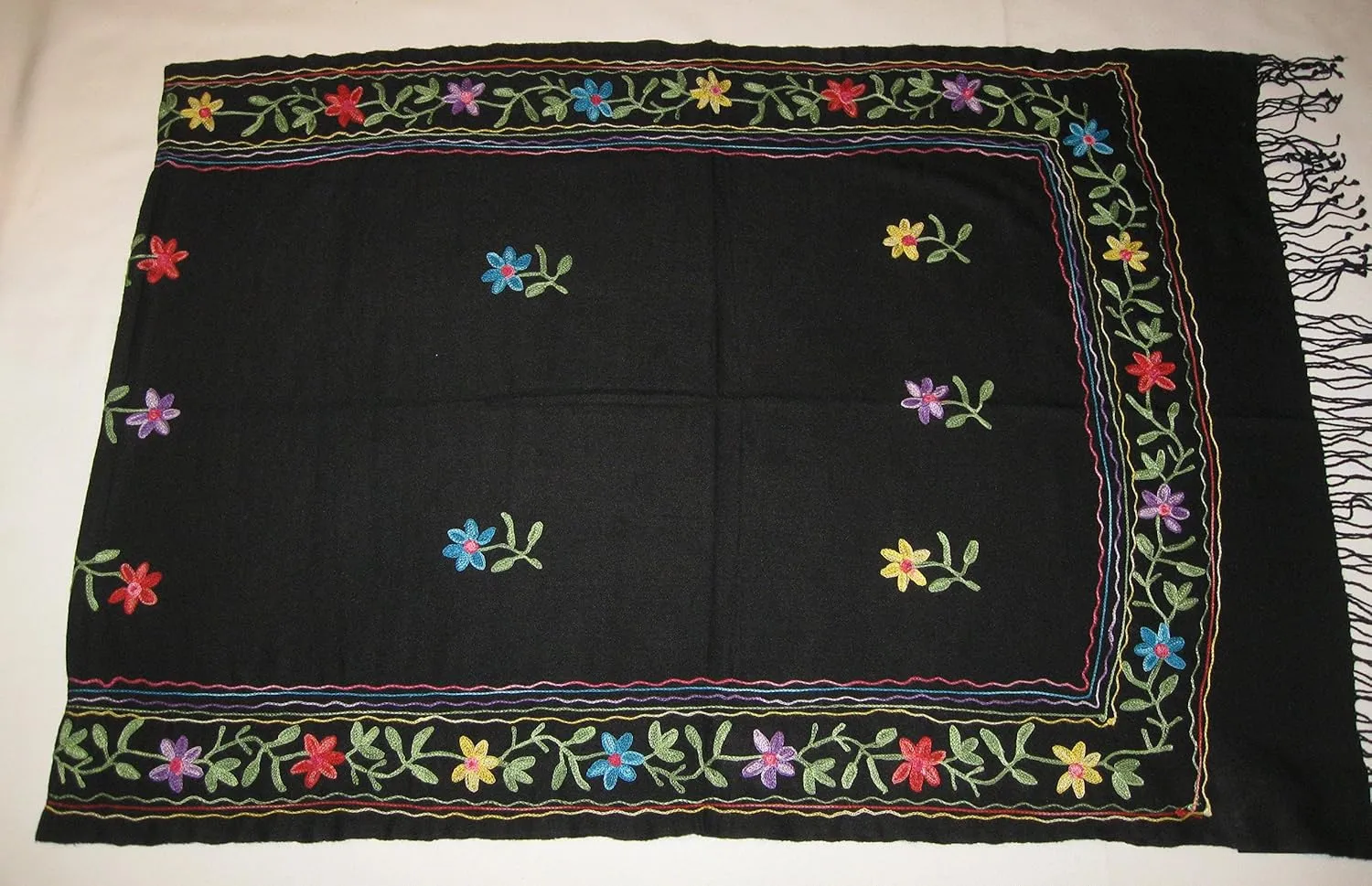 Embroidery Shawl/Crewel Embroidery/Hook Embroidery/Sequin work/Vintage Shawl/Fur