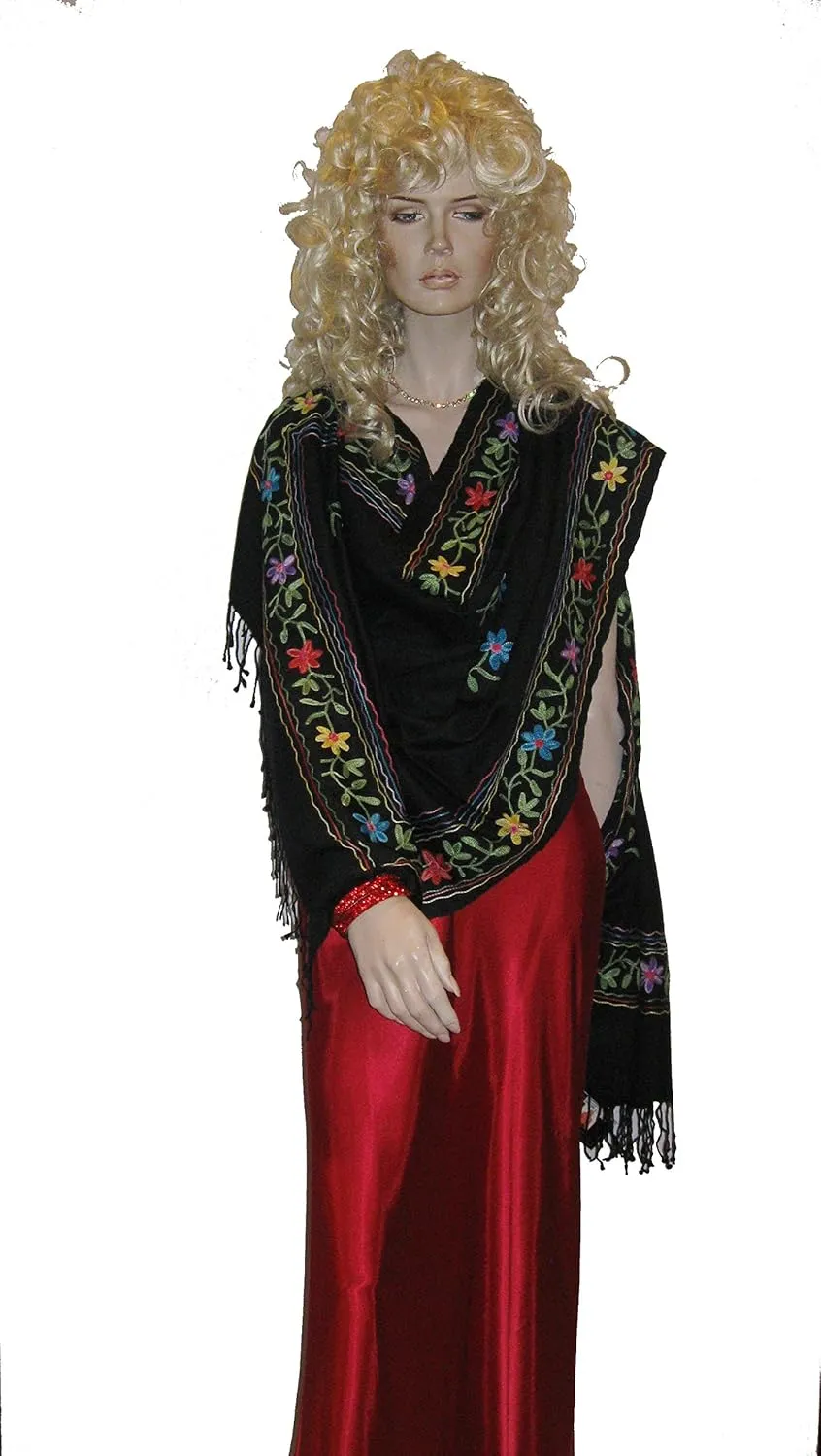 Embroidery Shawl/Crewel Embroidery/Hook Embroidery/Sequin work/Vintage Shawl/Fur