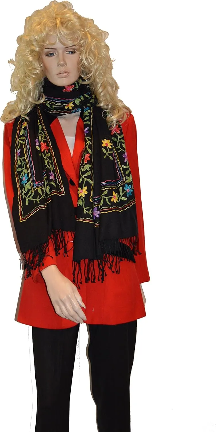 Embroidery Shawl/Crewel Embroidery/Hook Embroidery/Sequin work/Vintage Shawl/Fur