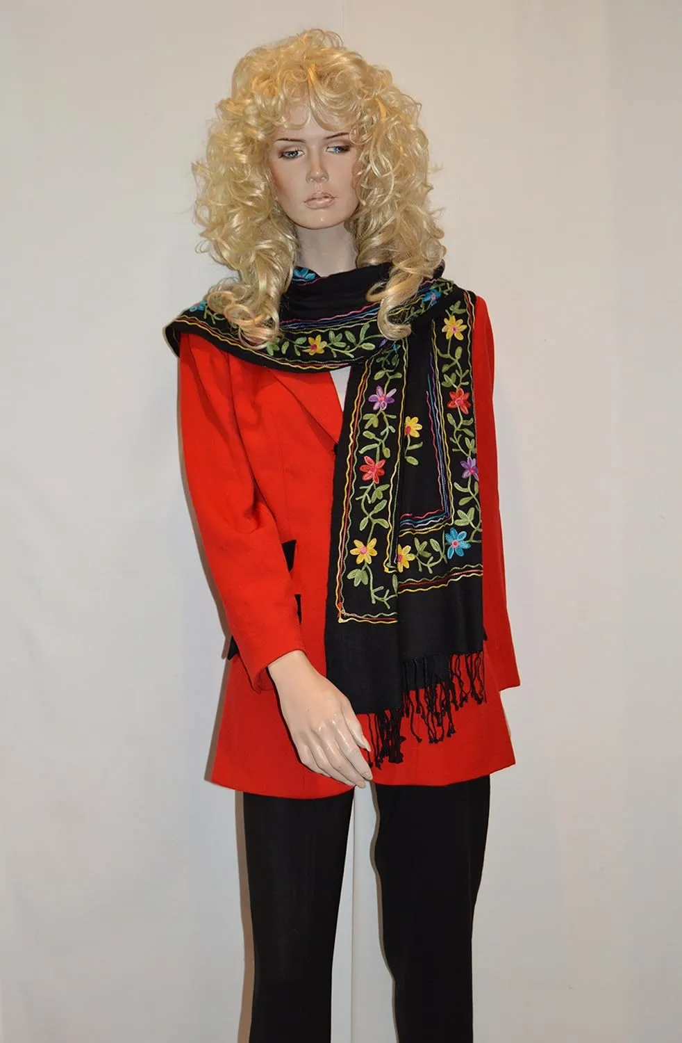 Embroidery Shawl/Crewel Embroidery/Hook Embroidery/Sequin work/Vintage Shawl/Fur