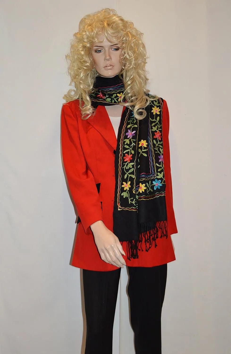 Embroidery Shawl/Crewel Embroidery/Hook Embroidery/Sequin work/Vintage Shawl/Fur
