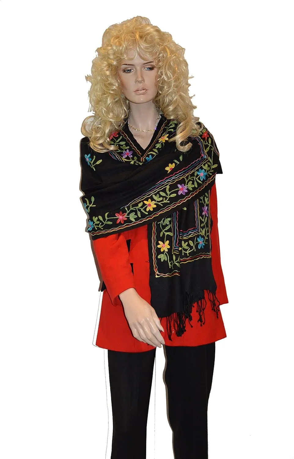 Embroidery Shawl/Crewel Embroidery/Hook Embroidery/Sequin work/Vintage Shawl/Fur