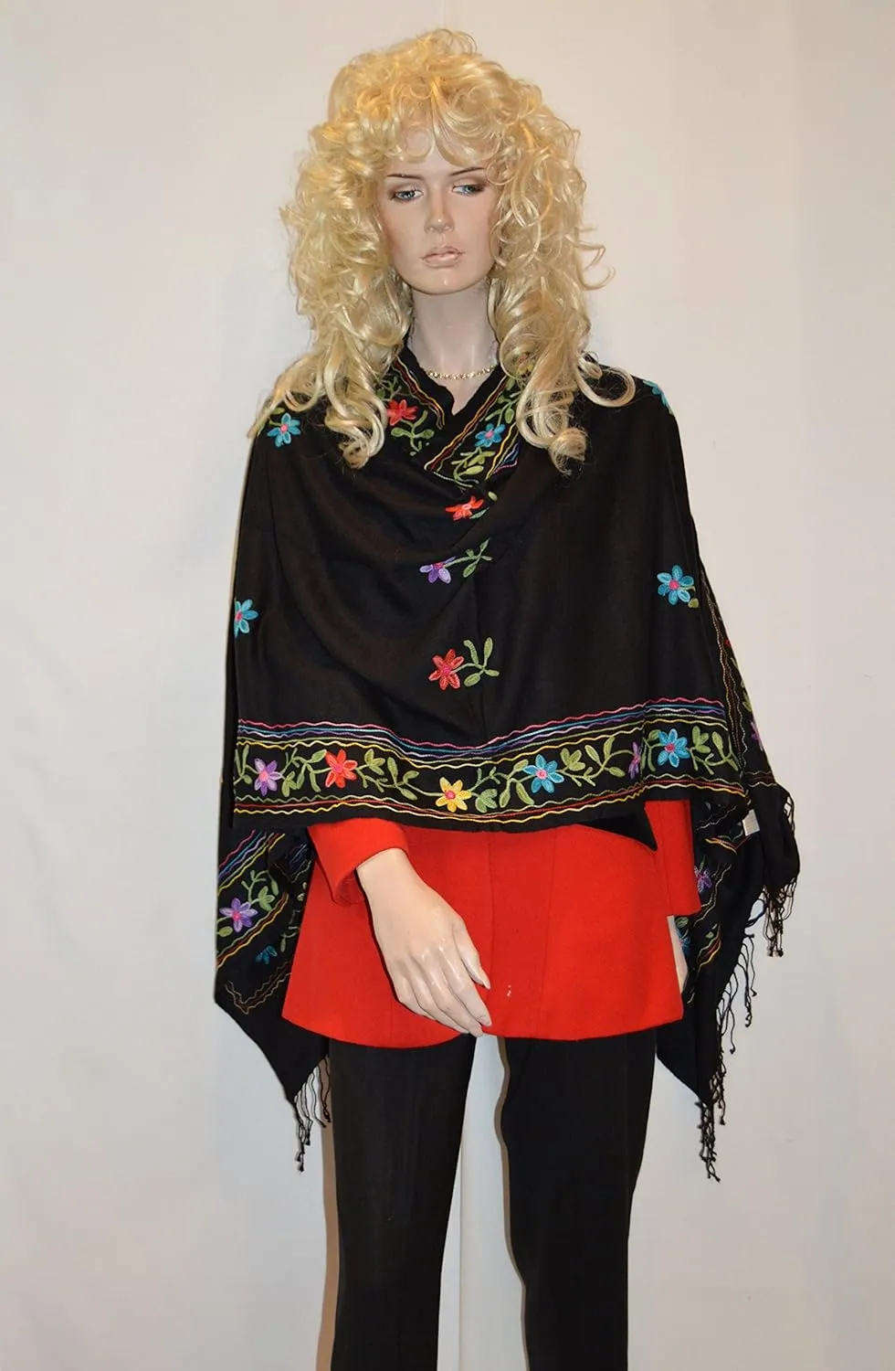 Embroidery Shawl/Crewel Embroidery/Hook Embroidery/Sequin work/Vintage Shawl/Fur