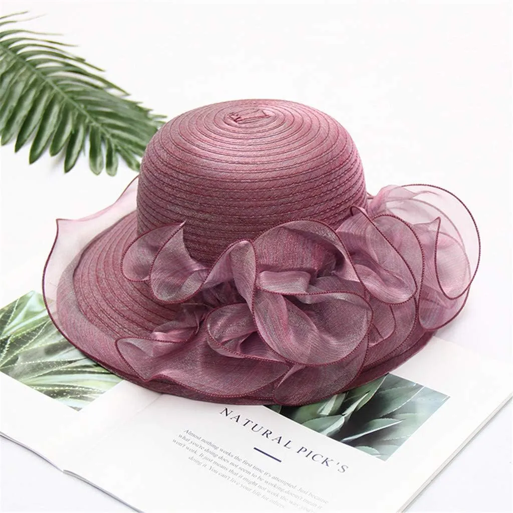 Fascinator Hat for Women Tea Party Easter Outfits Wide Brim Organza Flower Derby Church Bucket Hats Bridal Sunhat