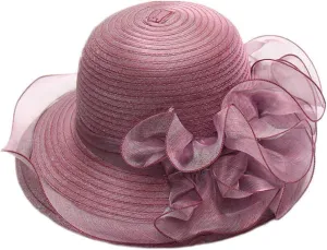 Fascinator Hat for Women Tea Party Easter Outfits Wide Brim Organza Flower Derby Church Bucket Hats Bridal Sunhat
