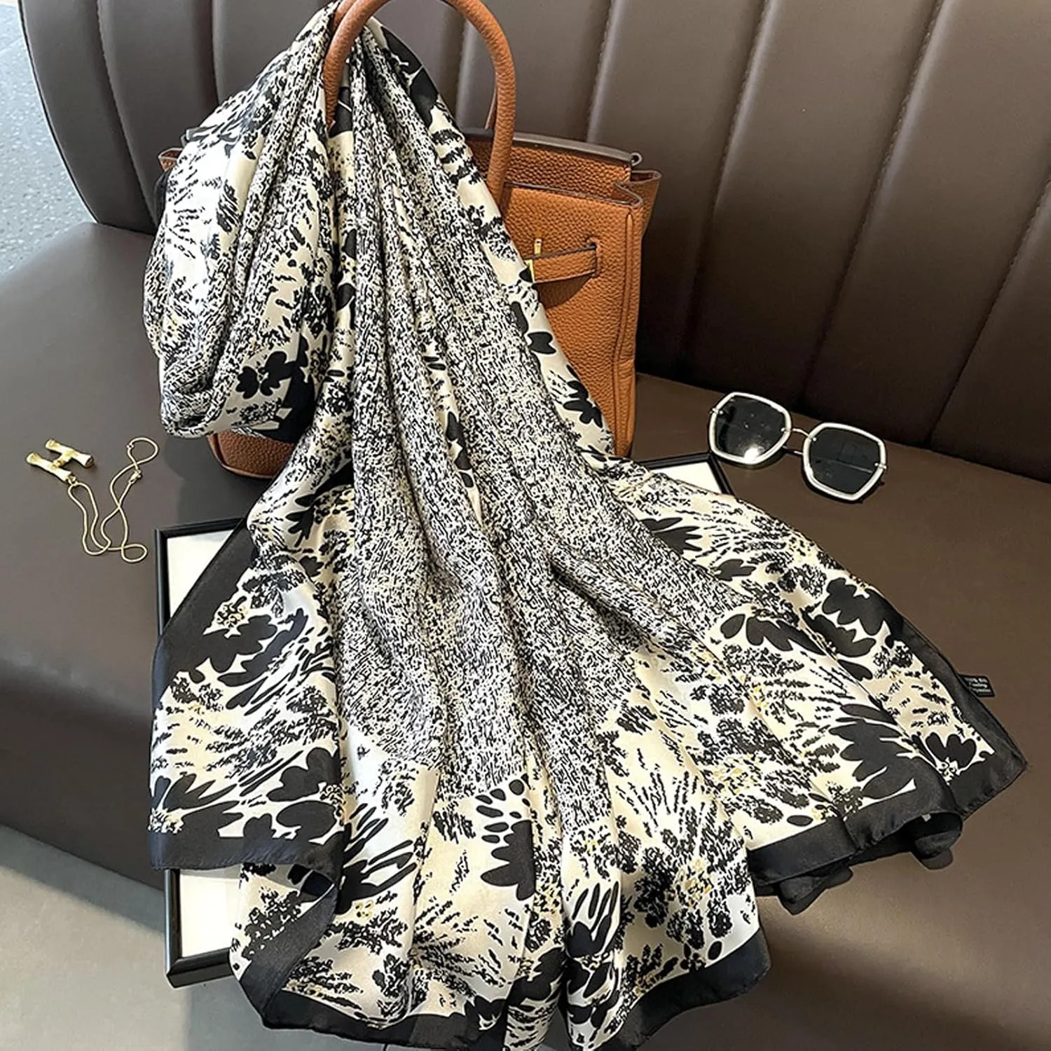 Fashion Scarves 100% Satin Silk Scarf Long Lightweight Sunscreen Shawls Wraps for Women Hair Scarves