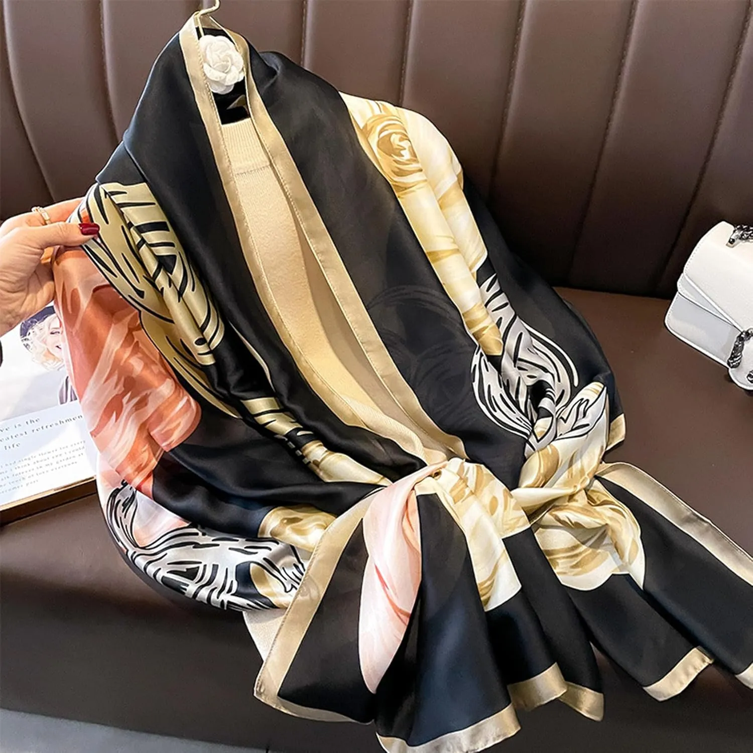 Fashion Scarves 100% Satin Silk Scarf Long Lightweight Sunscreen Shawls Wraps for Women Hair Scarves