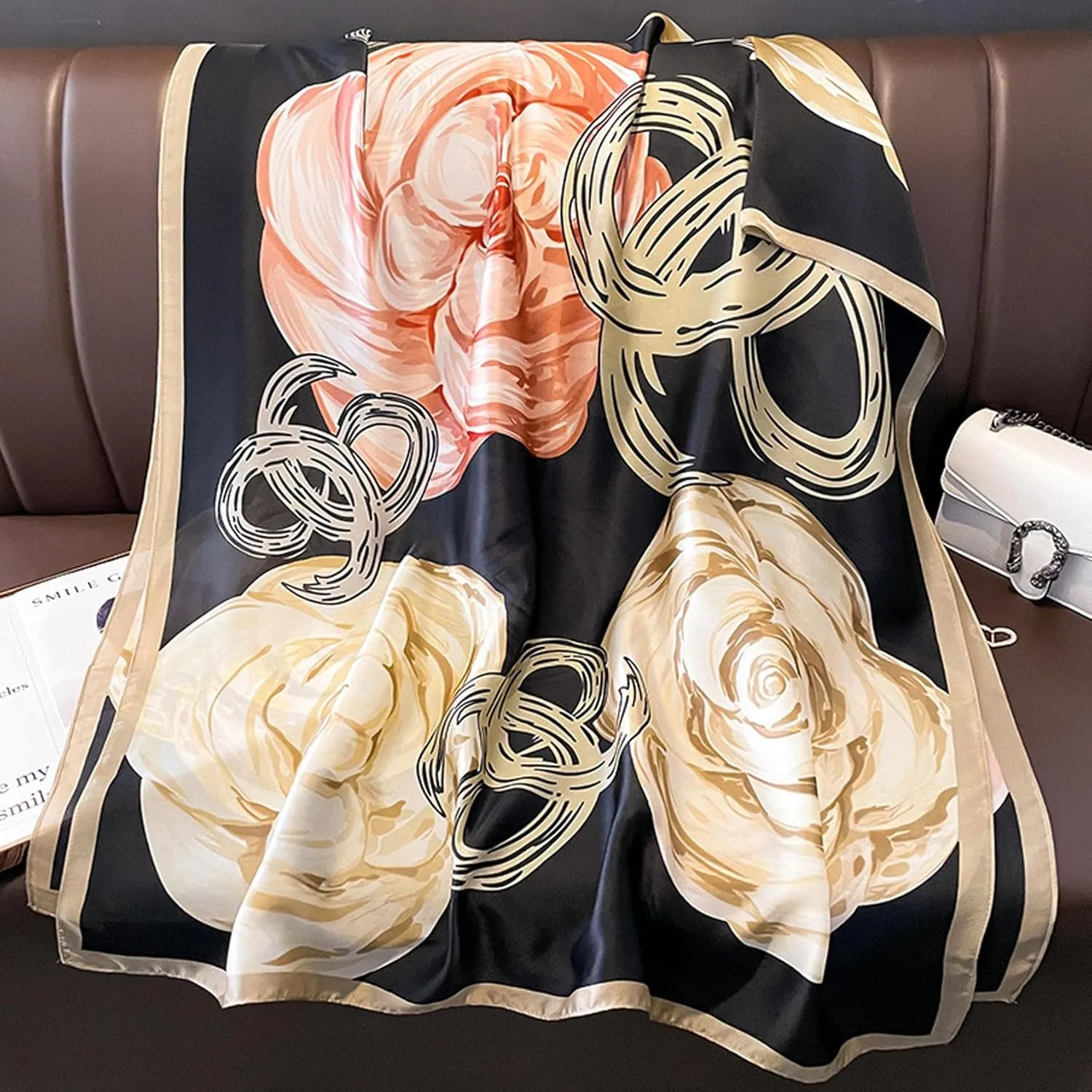 Fashion Scarves 100% Satin Silk Scarf Long Lightweight Sunscreen Shawls Wraps for Women Hair Scarves