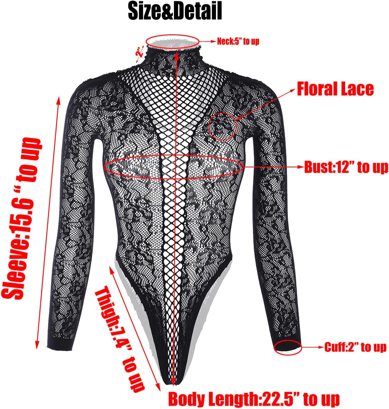 Fishnet Bodysuit Top Sexy One-Piece Long Sleeve Sheer Mesh Teddy Lingerie Outfits for Women Naughty