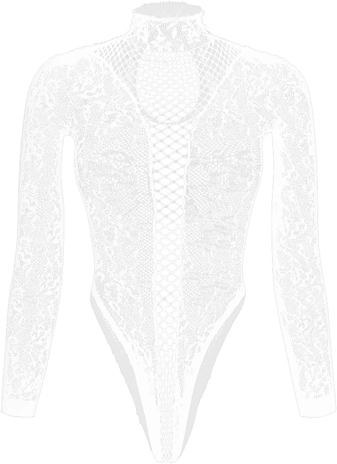 Fishnet Bodysuit Top Sexy One-Piece Long Sleeve Sheer Mesh Teddy Lingerie Outfits for Women Naughty