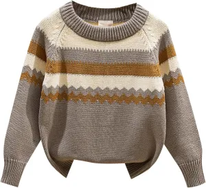 Flce Sweater Kids Toddler Girls and Boys Long Sleeve Crew Neck Stripe Knit Pullover Sweater Winter Clothes