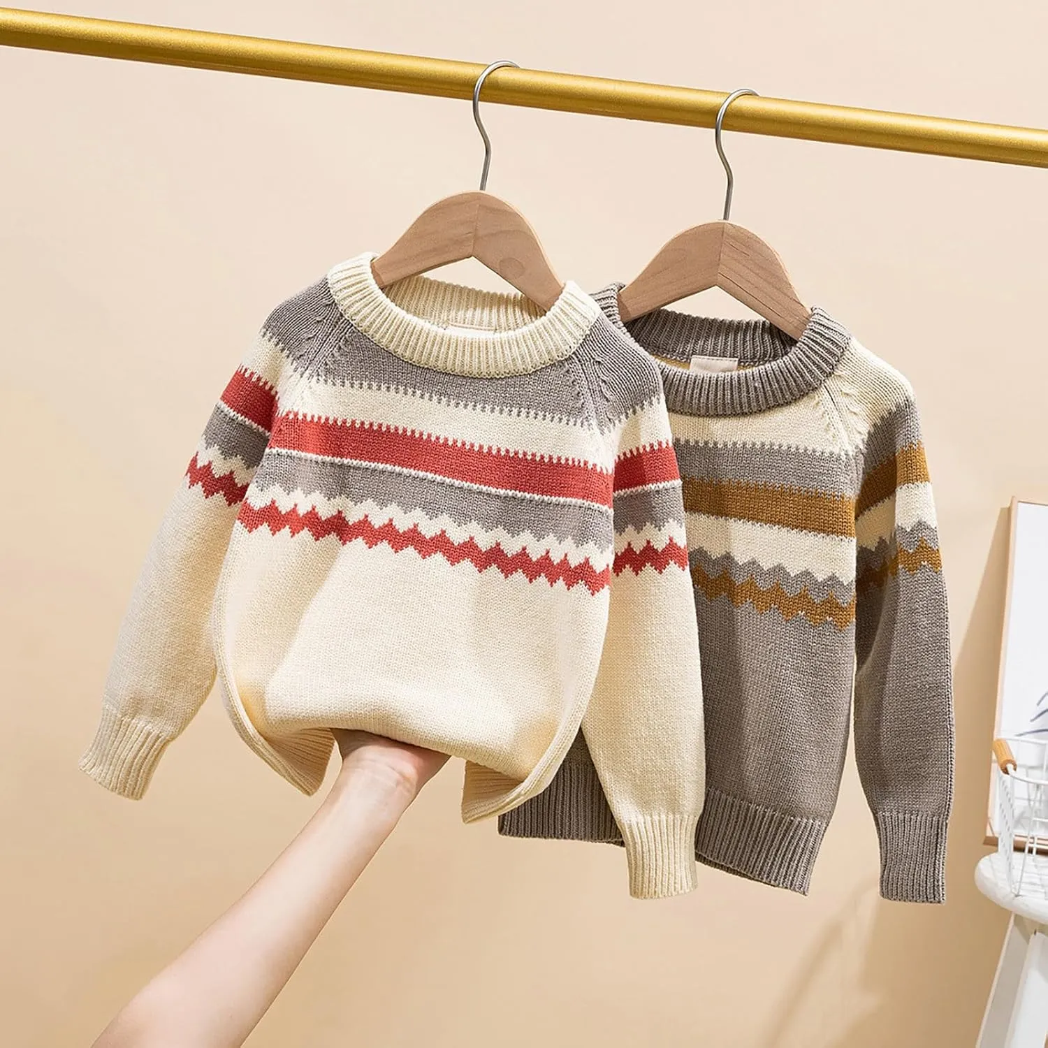 Flce Sweater Kids Toddler Girls and Boys Long Sleeve Crew Neck Stripe Knit Pullover Sweater Winter Clothes