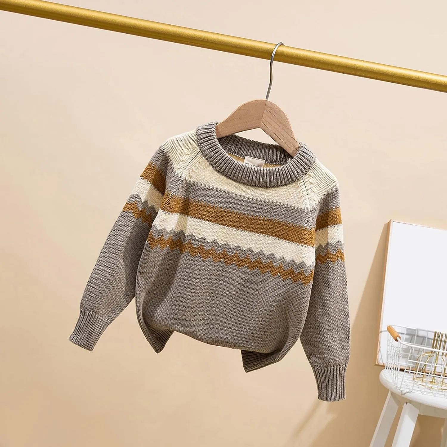 Flce Sweater Kids Toddler Girls and Boys Long Sleeve Crew Neck Stripe Knit Pullover Sweater Winter Clothes