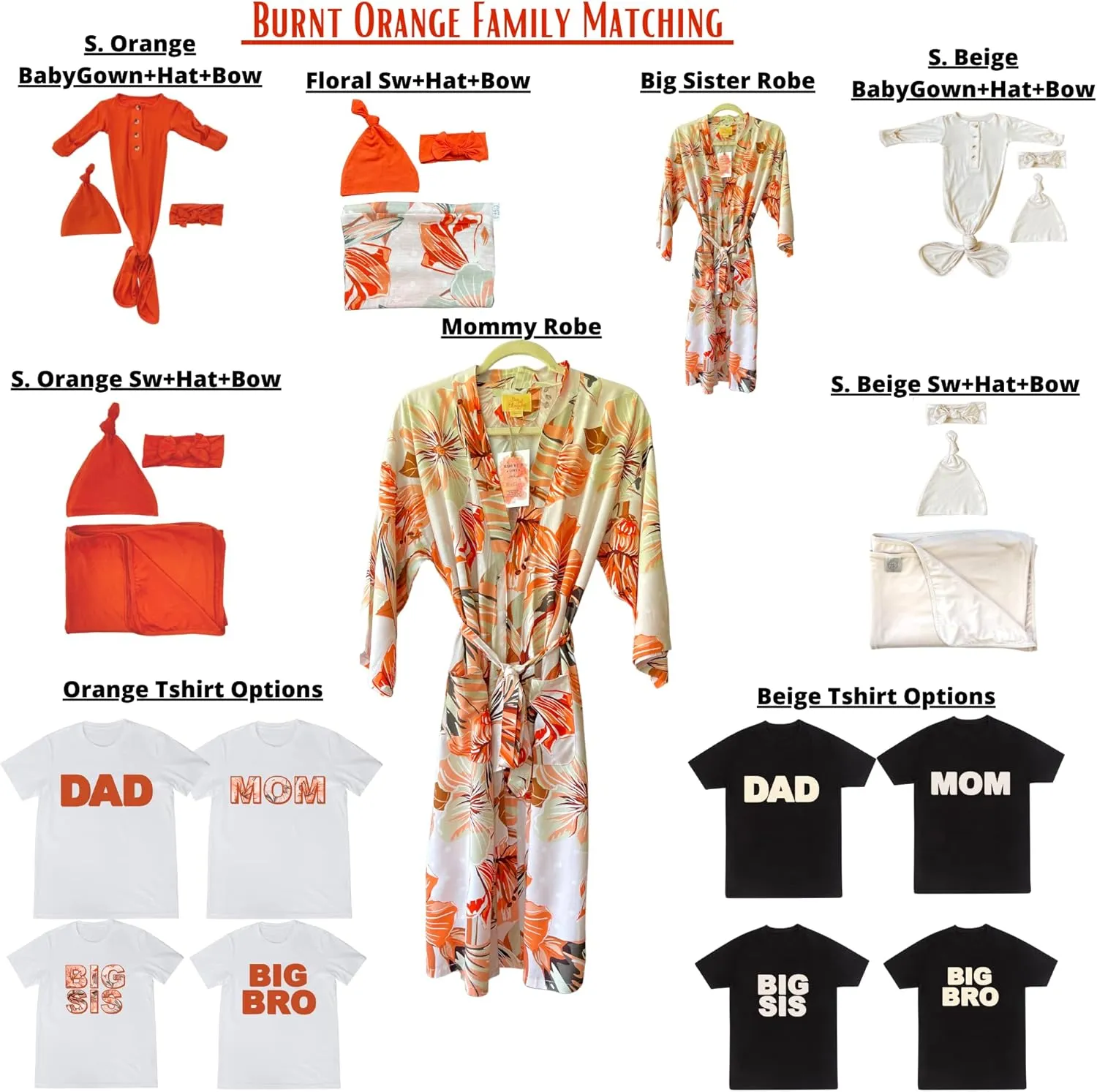 Floral Orange Newborn Family Matching Sets