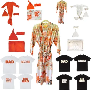 Floral Orange Newborn Family Matching Sets