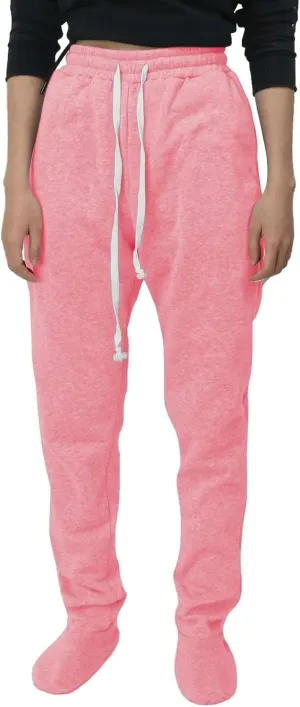 Footed Sweatpants for Women Fleece Lined Drawstring Soft Pajamas Pants Comfy Winter Thermal Nightwear Loung Trousers