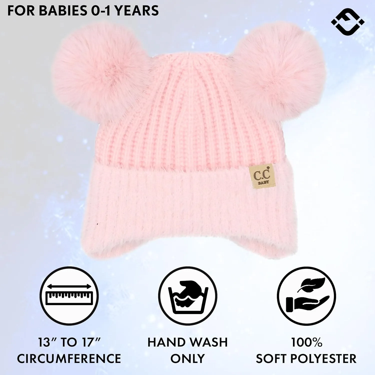 Funky Junque Baby Pom Pom Beanie, Warm Winter Hat for Infants and Toddlers, Chenille Double Pom Poms for Baby Girls & Boys