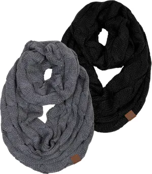 Funky Junque Cozy Ribbed Cable Knit Infinity Scarf Wrap - Mother's Day Gift - for Women