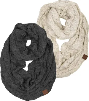Funky Junque Cozy Ribbed Cable Knit Infinity Scarf Wrap - Mother's Day Gift - for Women